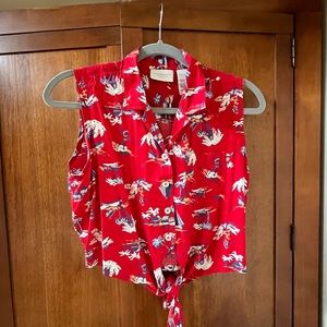 Vintage Hawaiian Print Sleeveless Crop Top